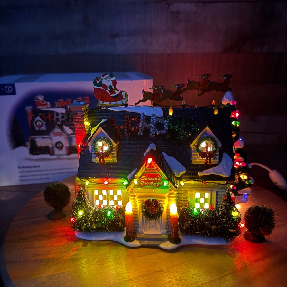 Department 56 Holiday House Snow Village Blue Lighted Ceramic 56.55048 Christmas